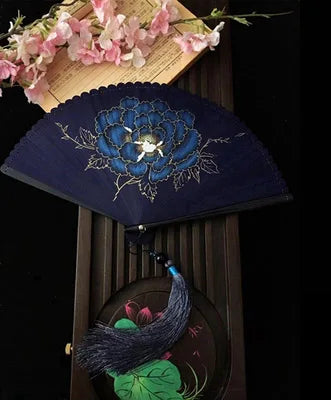 Chinese Ancient Style Portable Bamboo Hand Fan Foldable For Women Ladies Summer Costume Han Fu Dance Cheongsam with Tassel