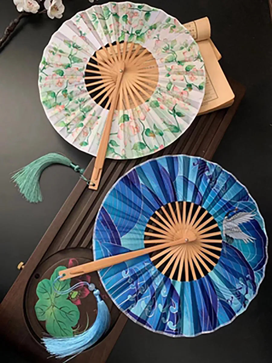 Chinese Ancient Style Portable Bamboo Round Shape Circle Hand Fan Foldable For Ladies Summer hanfu Dance Party Decor Folding