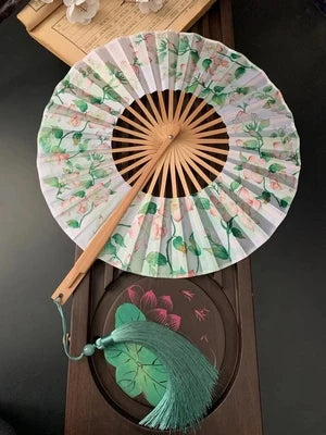Chinese Ancient Style Portable Bamboo Round Shape Circle Hand Fan Foldable For Ladies Summer hanfu Dance Party Decor Folding