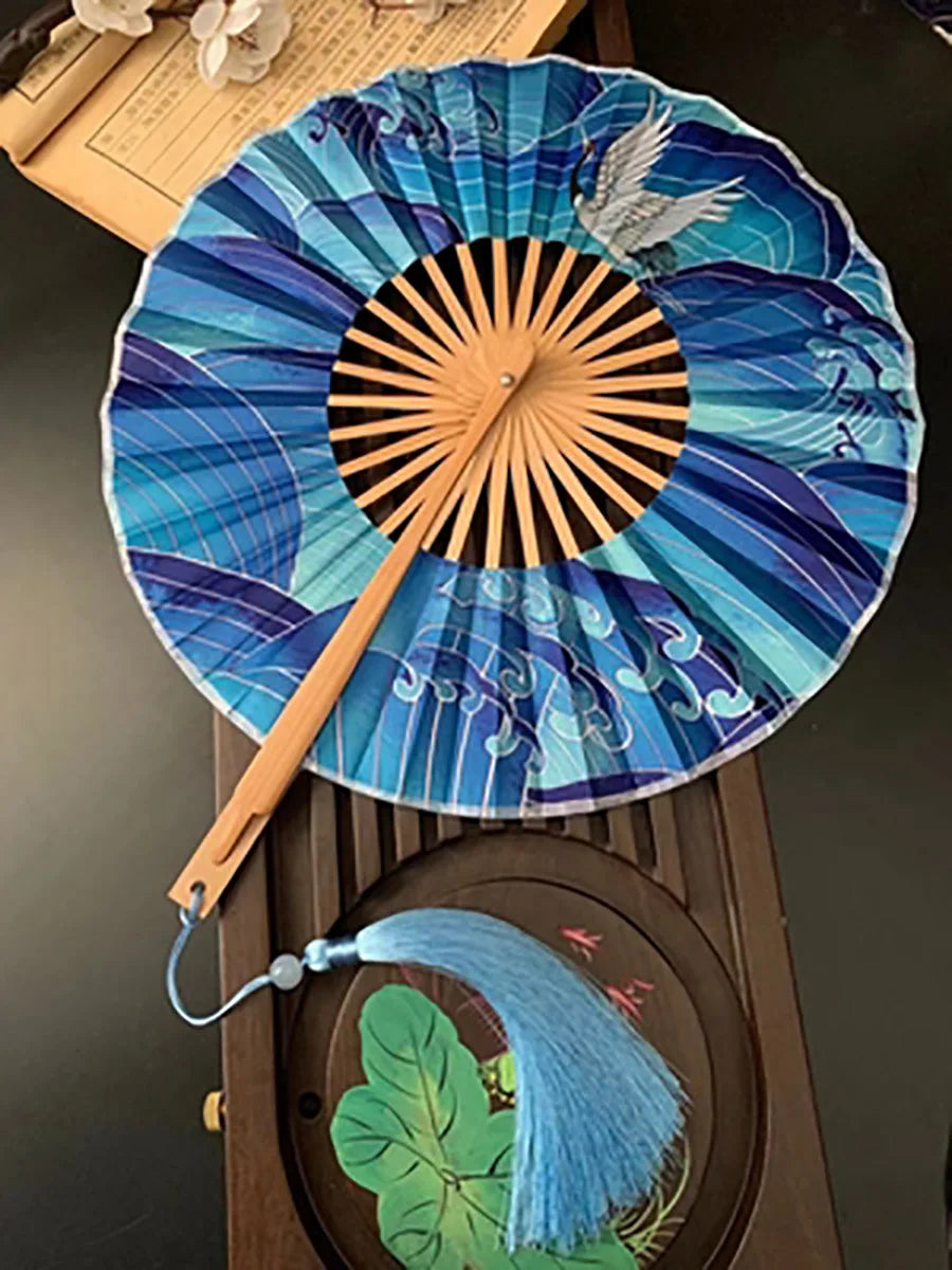 Chinese Ancient Style Portable Bamboo Round Shape Circle Hand Fan Foldable For Ladies Summer hanfu Dance Party Decor Folding