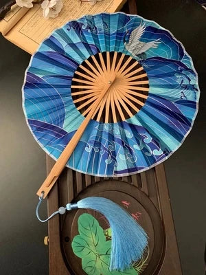 Chinese Ancient Style Portable Bamboo Round Shape Circle Hand Fan Foldable For Ladies Summer hanfu Dance Party Decor Folding