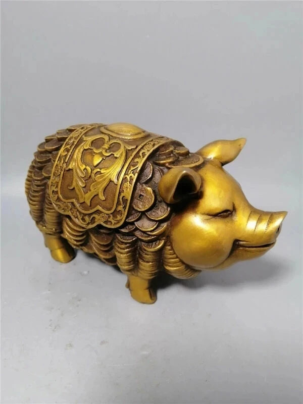Chinese Antique Collection Old Brass Copper Coin Money Pig