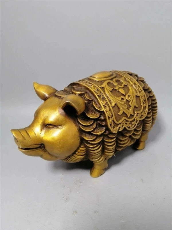 Chinese Antique Collection Old Brass Copper Coin Money Pig
