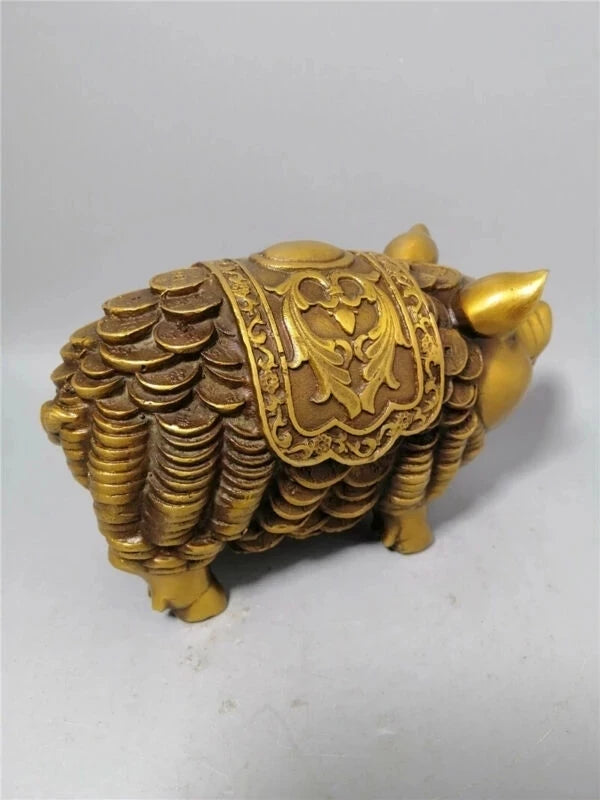 Chinese Antique Collection Old Brass Copper Coin Money Pig