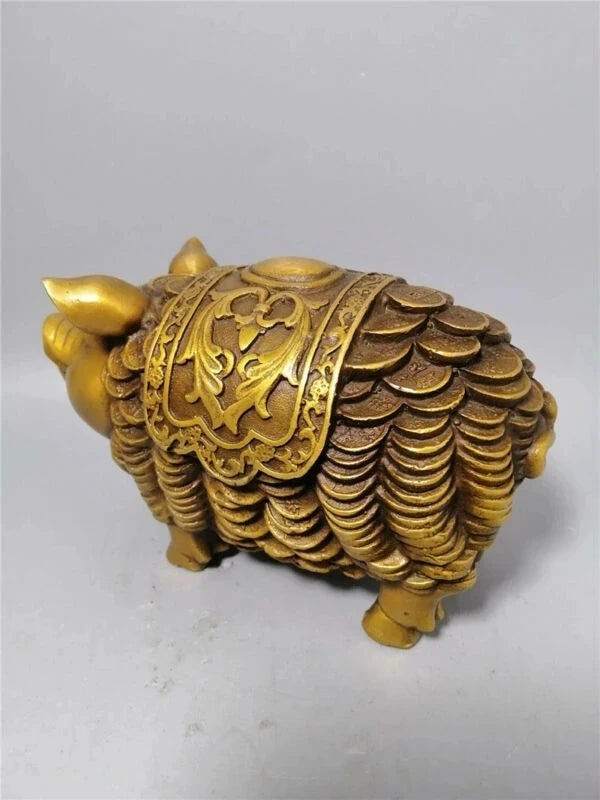 Chinese Antique Collection Old Brass Copper Coin Money Pig