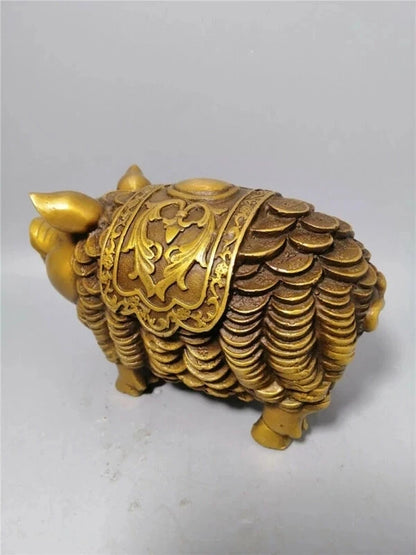 Chinese Antique Collection Old Brass Copper Coin Money Pig