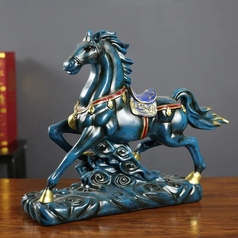 Chinese Antique Royal War Horse Sculpture Resin Imperial Palace Horse Statue Ornament Business Gift Art and Craft Home Decor