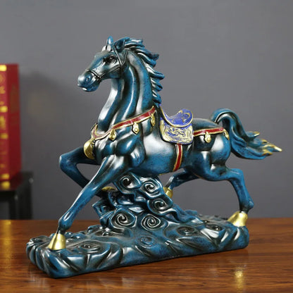 Chinese Antique Royal War Horse Sculpture Resin Imperial Palace Horse Statue Ornament Business Gift Art and Craft Home Decor