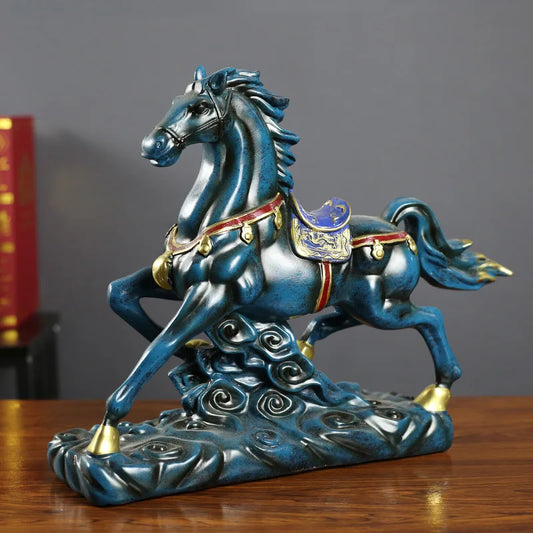 Chinese Antique Royal War Horse Sculpture Resin Imperial Palace Horse Statue Ornament Business Gift Art and Craft Home Decor