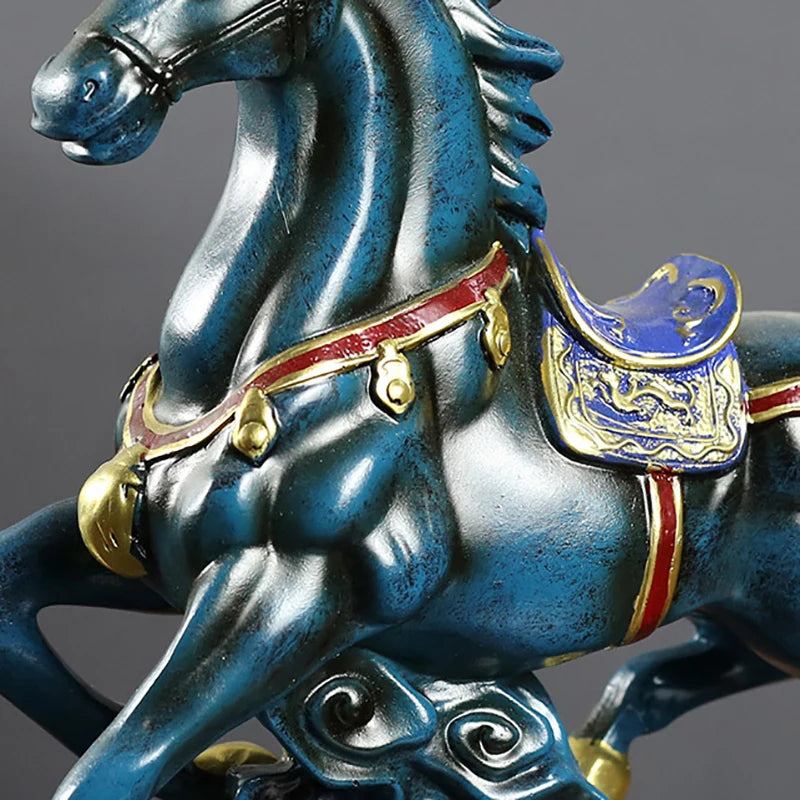 Chinese Antique Royal War Horse Sculpture Resin Imperial Palace Horse Statue Ornament Business Gift Art and Craft Home Decor
