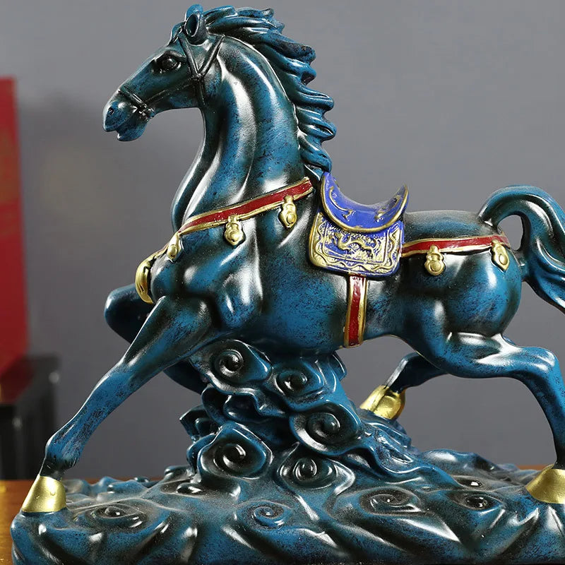 Chinese Antique Royal War Horse Sculpture Resin Imperial Palace Horse Statue Ornament Business Gift Art and Craft Home Decor