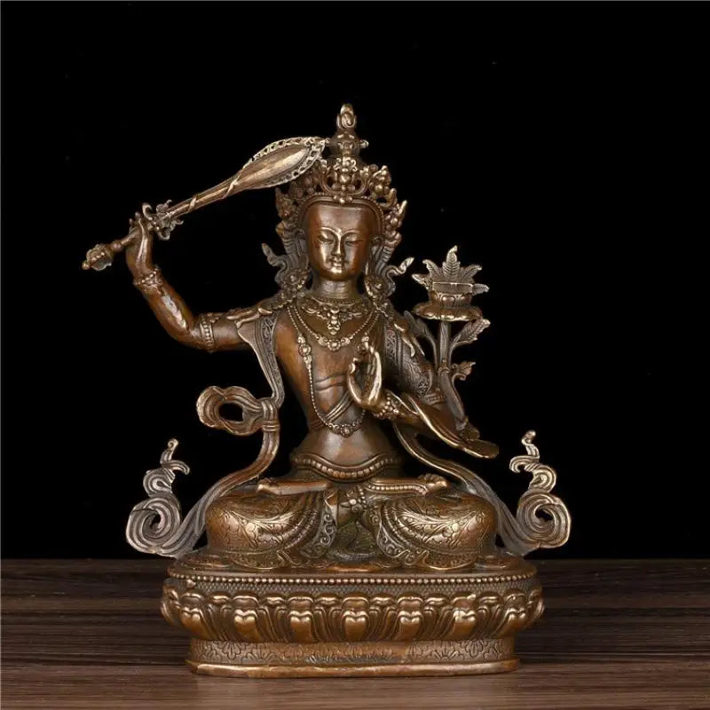 Chinese Archaize Tibetan Tibetan Buddhism Bronze Brass Manjushri Bodhisattva Buddha Statue Enshrined Collection Ornaments