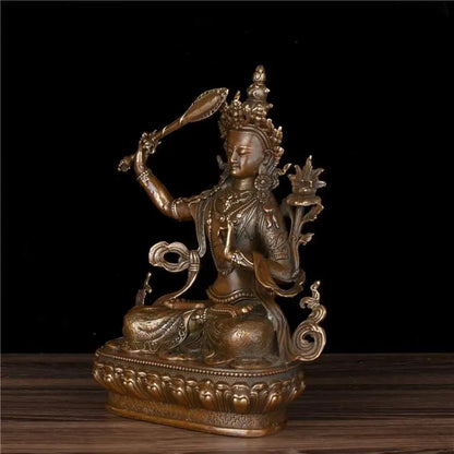 Chinese Archaize Tibetan Tibetan Buddhism Bronze Brass Manjushri Bodhisattva Buddha Statue Enshrined Collection Ornaments