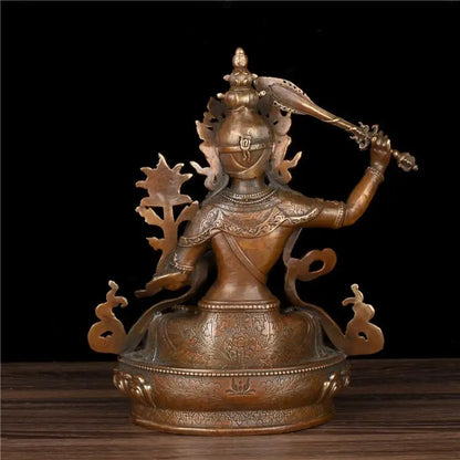 Chinese Archaize Tibetan Tibetan Buddhism Bronze Brass Manjushri Bodhisattva Buddha Statue Enshrined Collection Ornaments