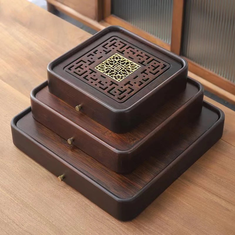 Chinese Bamboo Tea Tray Drainage Water Storage Trays Tradition Tea Board Household Tea Table Pu'er Teaware Decorative Supplies