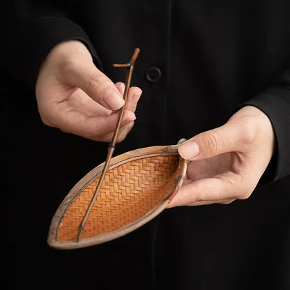 Chinese Bamboo Woven Satin Large Paint Rattan Dustpan Tea Spoon Tea Holder Bamboo Tea Holder Tea Pick Caddy Spoon Accessories