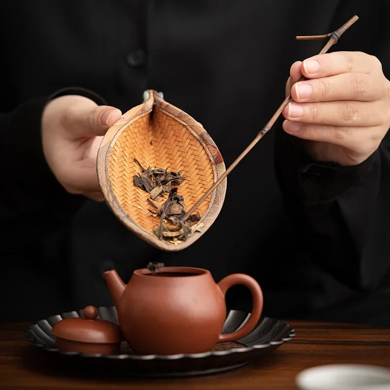Chinese Bamboo Woven Satin Large Paint Rattan Dustpan Tea Spoon Tea Holder Bamboo Tea Holder Tea Pick Caddy Spoon Accessories