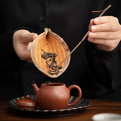 Chinese Bamboo Woven Satin Large Paint Rattan Dustpan Tea Spoon Tea Holder Bamboo Tea Holder Tea Pick Caddy Spoon Accessories