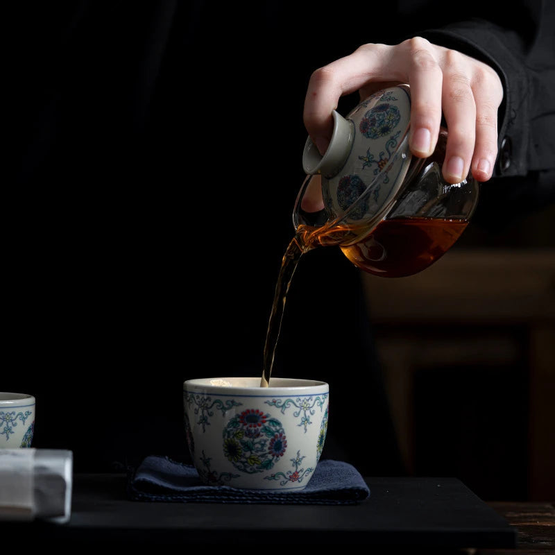 Chinese Blue and White Flower Tea Set Kit Handmade 1 Pot 2 Cup Household Tea Making Cover Bowl Picnic Outdoor Handbag Cafes Gift