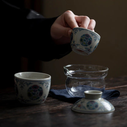 Chinese Blue and White Flower Tea Set Kit Handmade 1 Pot 2 Cup Household Tea Making Cover Bowl Picnic Outdoor Handbag Cafes Gift