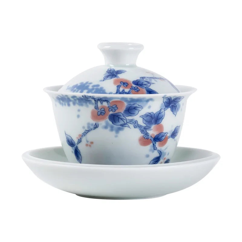 Chinese Blue and White Gaiwan Traditional Gongfu Tea Tureen Ceramic Handmade Teaware Tea Bowl Cups Porcelain Teacups