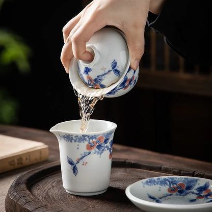 Chinese Blue and White Gaiwan Traditional Gongfu Tea Tureen Ceramic Handmade Teaware Tea Bowl Cups Porcelain Teacups