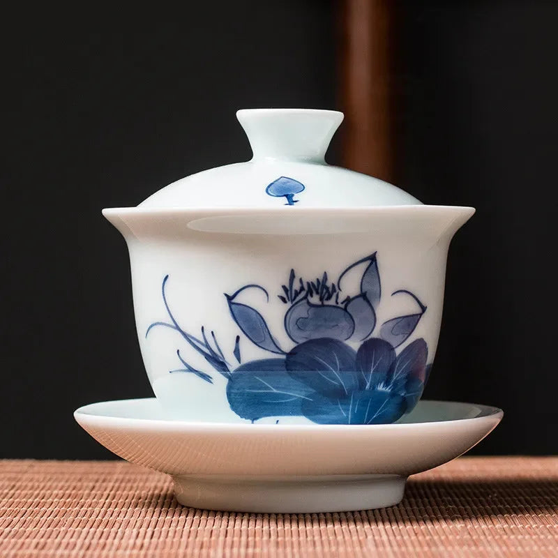 Chinese Blue and White Porcelain Gaiwan Fair Cup Hand Painted Landscape Pattern Ceramic Tea Bowl Teacup Home Teaware Accessories