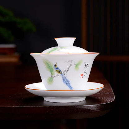 Chinese Blue and White Tea Tureen Ceramic Gaiwan Tea Cup Porcelain Gongfu Teaware Handmade Gai Wan Tea Bowl Set