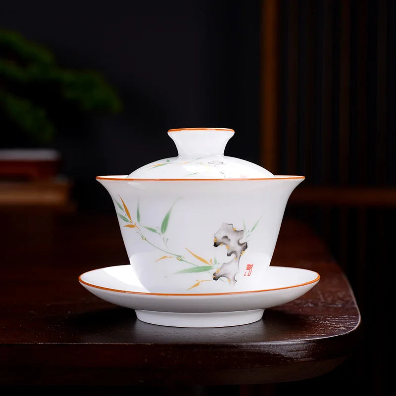 Chinese Blue and White Tea Tureen Ceramic Gaiwan Tea Cup Porcelain Gongfu Teaware Handmade Gai Wan Tea Bowl Set