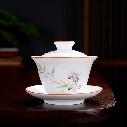 Chinese Blue and White Tea Tureen Ceramic Gaiwan Tea Cup Porcelain Gongfu Teaware Handmade Gai Wan Tea Bowl Set