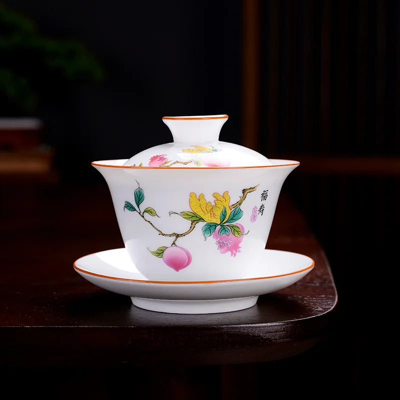 Chinese Blue and White Tea Tureen Ceramic Gaiwan Tea Cup Porcelain Gongfu Teaware Handmade Gai Wan Tea Bowl Set