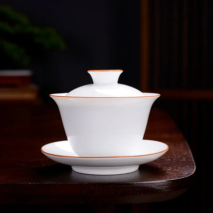 Chinese Blue and White Tea Tureen Ceramic Gaiwan Tea Cup Porcelain Gongfu Teaware Handmade Gai Wan Tea Bowl Set