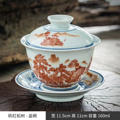 Chinese Blue and white Tea Tureen Ceramic Tea Cups Retro Elegant Sancai Gaiwan Home Decor Porcelain Kung Fu Teaware Teacups