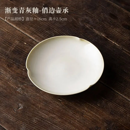 Chinese Bluish Grey Ceramic Pot Bearing Holder Japanese Thin Body Dry Soaking Table Dry Brew Table Tea Tray Teaware Decoration