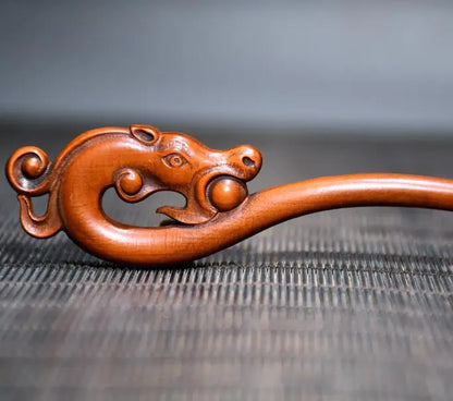 Chinese Boxwood Carved Wood Carving Dragon Hairpin Ornaments Crafts
