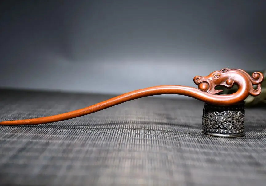 Chinese Boxwood Carved Wood Carving Dragon Hairpin Ornaments Crafts