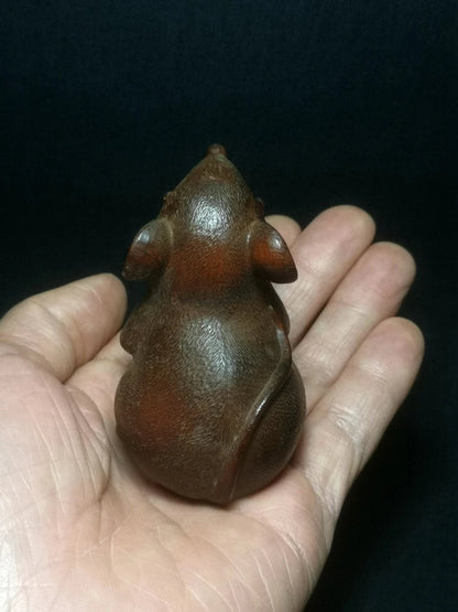 Chinese Boxwood Hand Carved clever mouse figure statue netsuke Decoration Collection gift