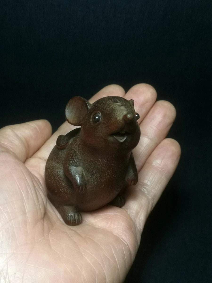 Chinese Boxwood Hand Carved clever mouse figure statue netsuke Decoration Collection gift