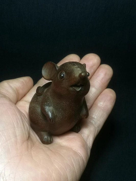 Chinese Boxwood Hand Carved clever mouse figure statue netsuke Decoration Collection gift