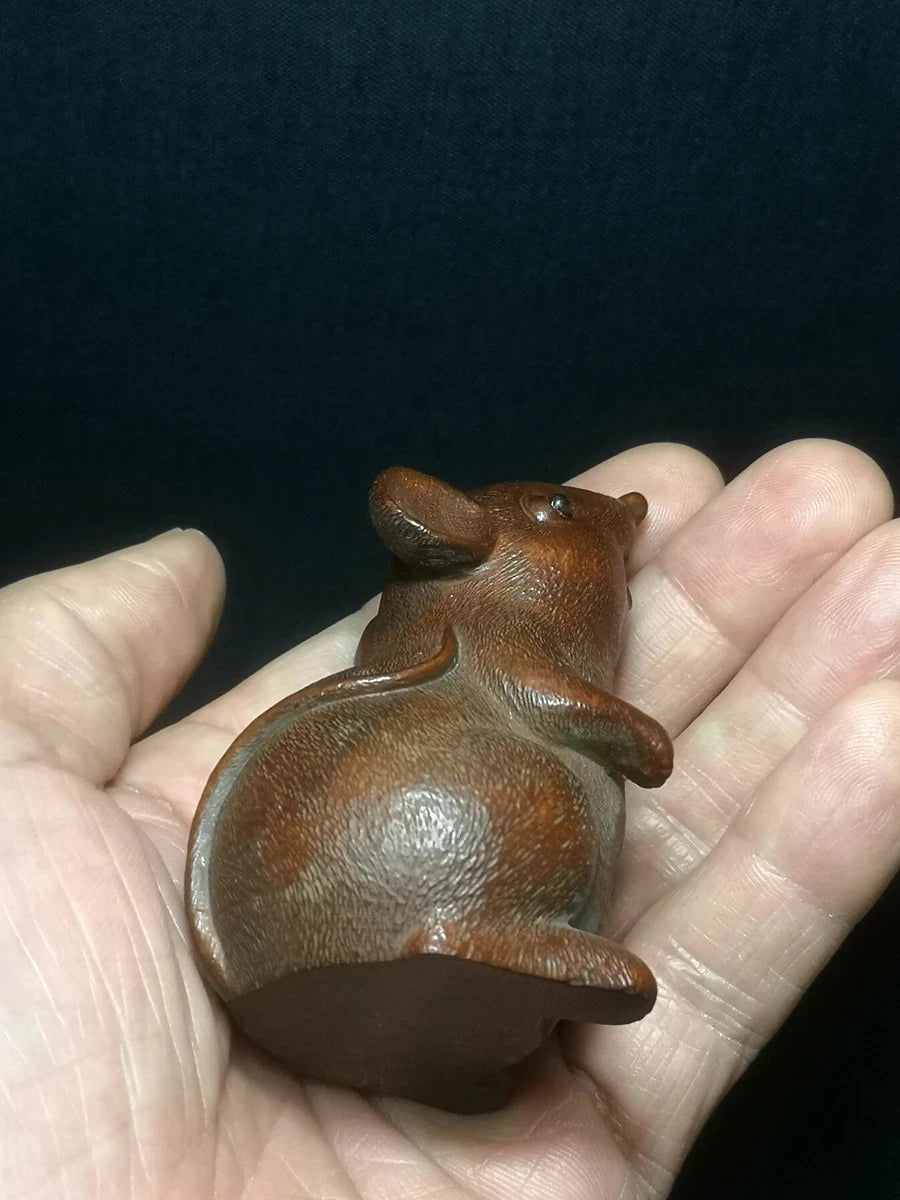 Chinese Boxwood Hand Carved clever mouse figure statue netsuke Decoration Collection gift