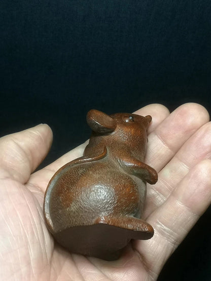 Chinese Boxwood Hand Carved clever mouse figure statue netsuke Decoration Collection gift