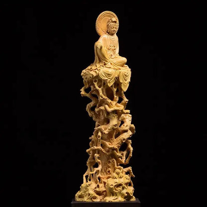 Chinese Boxwood Wood Buddism GuanYin Bodhisattva Statue Solid Wood Feng Shui Ornaments Crafts Gift