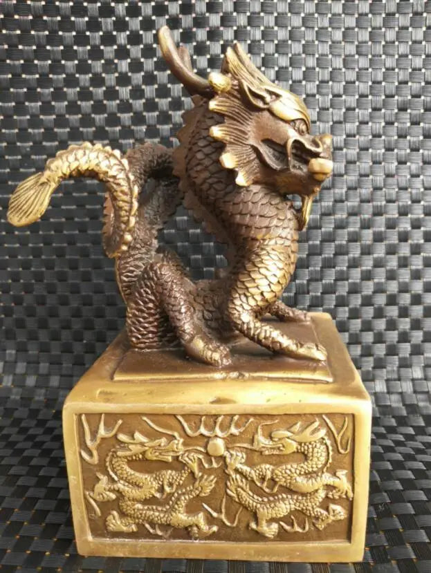 Chinese Brass Archaize Dragon Imperial Jade Seal