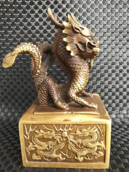 Chinese Brass Archaize Dragon Imperial Jade Seal