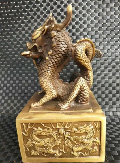 Chinese Brass Archaize Dragon Imperial Jade Seal