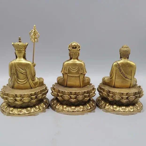 Chinese Brass Buddha Statue Shakyamuni Ksitigarbha Guanyin Bodhisattva Statue Set Copper