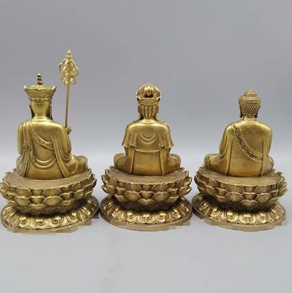 Chinese Brass Buddha Statue Shakyamuni Ksitigarbha Guanyin Bodhisattva Statue Set Copper