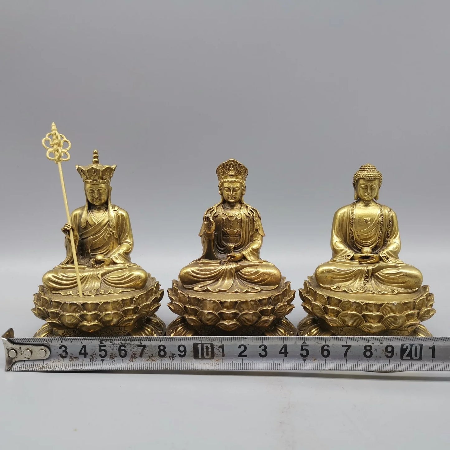Chinese Brass Buddha Statue Shakyamuni Ksitigarbha Guanyin Bodhisattva Statue Set Copper