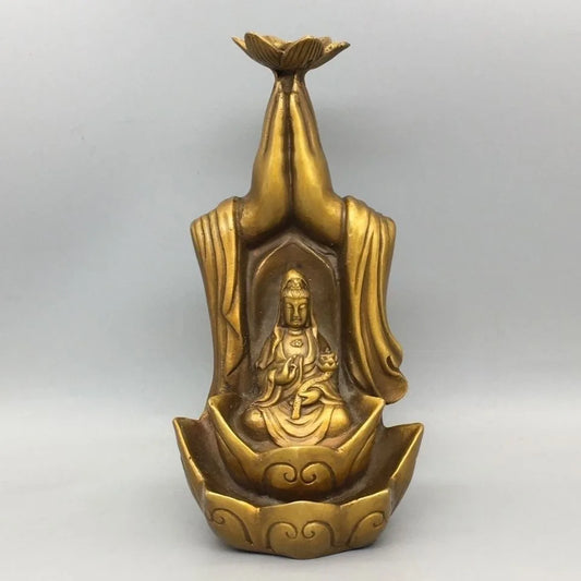 Chinese Brass Buddhism Temple Kwan-Yin Guanyin Bodhisattva Buddha Statue censer