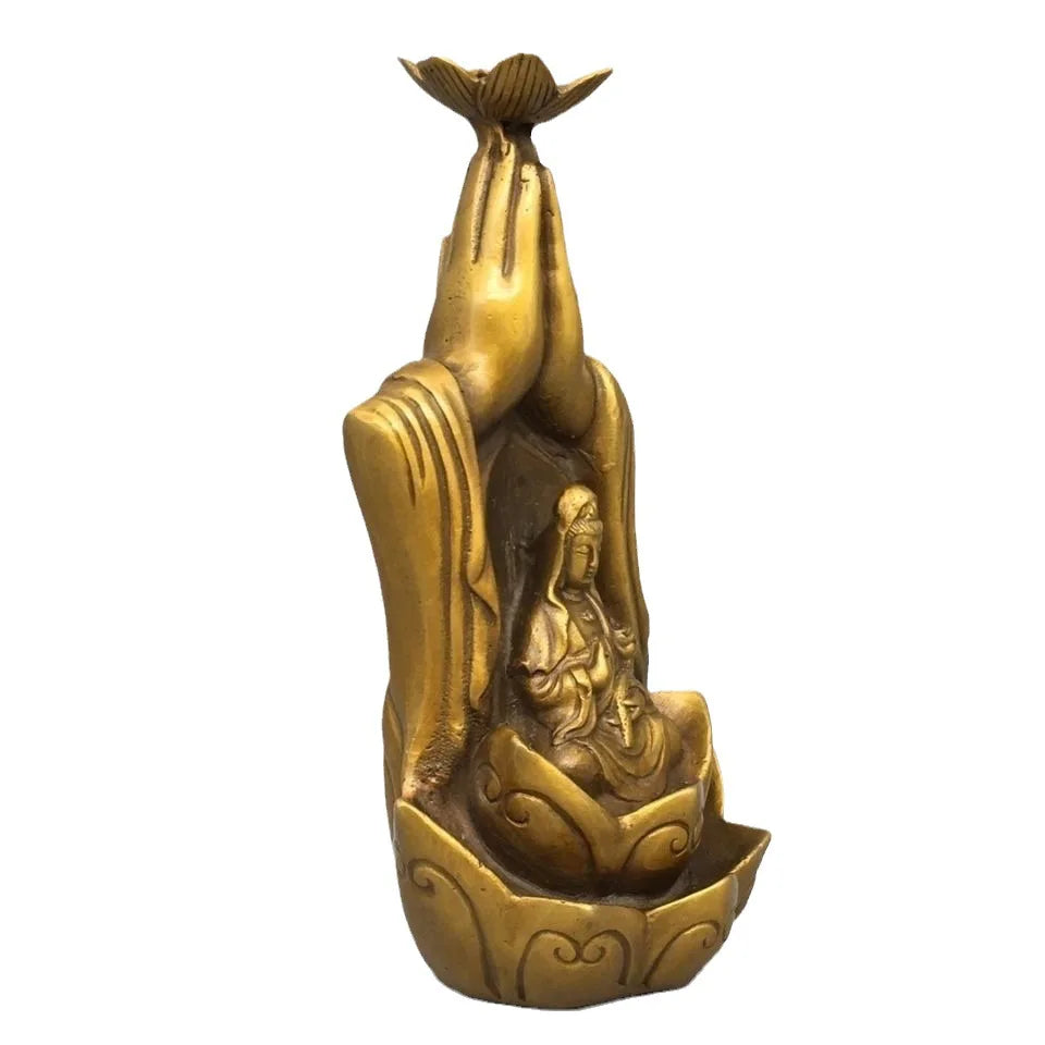 Chinese Brass Buddhism Temple Kwan-Yin Guanyin Bodhisattva Buddha Statue censer